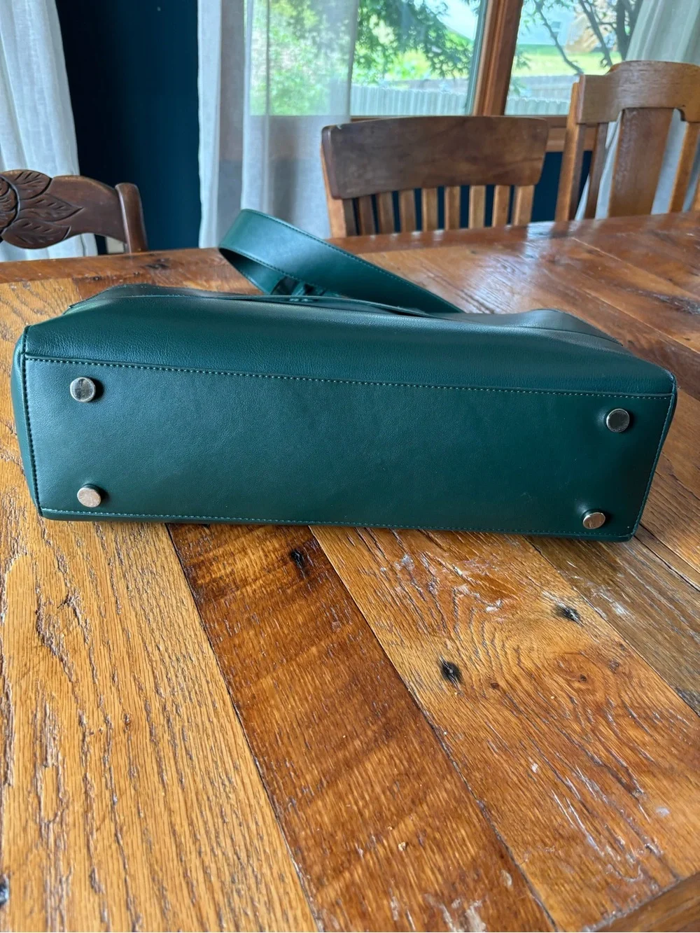 Calpak Dark Green Leather Brief Tote
